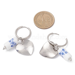 Серьги-кольца из нержавеющей стали 316 и 202 в форме колонны с сердцем&nbsp;EJEW-JE06736-02