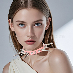 Ожерелья-чокеры из искусственной кожи в стиле панк-рок с заклепками из сплава и шипами&nbsp;NJEW-WH20011-10P-03