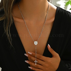 201 нержавеющая сталь винтажный рельефный портрет кулон кисточка крест четки бусины ожерелья для женщин&nbsp;UI6948-4