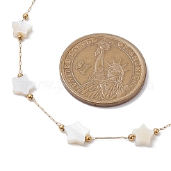 Цепочка-скрепка из нержавеющей стали 316 и ожерелье из натуральных белых ракушек&nbsp;NJEW-JN05034