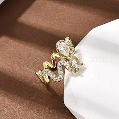 Латунные микропаве кубические цирконии манжеты открытые кольца для женщин&nbsp;RJEW-B160-01G
