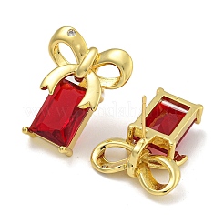 Серьги-гвоздики с бантом из латуни с микропаве из кубического циркония&nbsp;EJEW-I313-19G-02