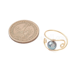 Кольца на палец из натурального жемчуга с медной проволокой&nbsp;RJEW-JR00979
