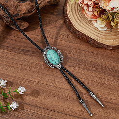 Натуральная бирюза с лариатом из искусственной кожи ожерелье&nbsp;NJEW-WH20010-02A