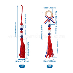 4 шт. 2 стиля День независимости тема деревянное кольцо и шерстяная пряжа кисточки подвеска украшения HJEW-CF0001-20