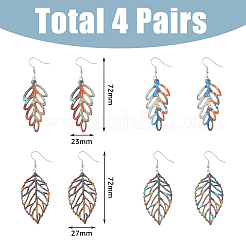 4 пара 4-х стилевых деревянных сережек-подвесок в форме полых листьев&nbsp;EJEW-FI0001-95