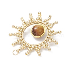 Круглые подвески из натурального тигрового глаза с солнечными бусинами из стекла&nbsp;PALLOY-MZ01082-02