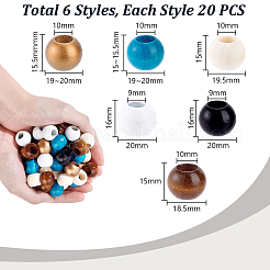 120шт 6 вида деревянных бусин&nbsp;WOOD-WR0001-06