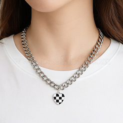 4 шт. 2 цвета сплава эмаль клетчатый кулон сердце железные ожерелья&nbsp;NJEW-HY0001-32