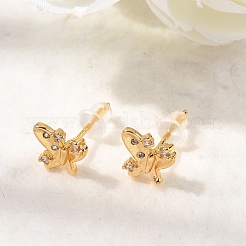 Серьги-гвоздики в форме бабочек с микропаве из прозрачных кубических цирконий из латуни&nbsp;EJEW-C158-16B-G