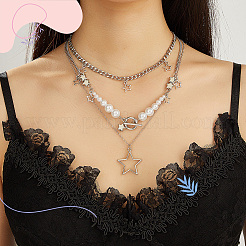 Многослойные ожерелья и многорядные браслеты из цинкового сплава в форме звезды для женщин&nbsp;SJEW-SC0001-03