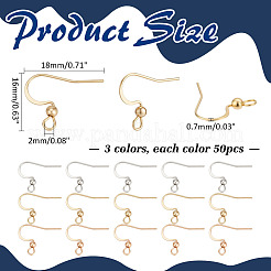 150 шт. 3 стиля французских сережек-крючков из нержавеющей стали&nbsp;STAS-ME0002-42