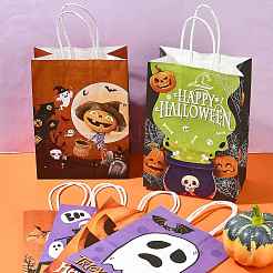 24 шт. 6 стильных подарочных пакета из крафт-бумаги с ручками на тему Хэллоуина&nbsp;CARB-FS0001-09