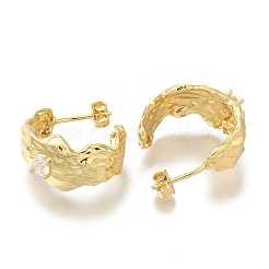 Серьги-гвоздики из латуни c-образной формы с прозрачным паве из кубического циркония&nbsp;EJEW-H016-40G
