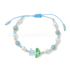 Браслеты из натурального желтого нефрита и пластиковой имитации жемчуга&nbsp;BJEW-MZ00308-02