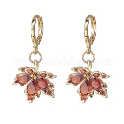 Серьги-подвески из латуни с микропаве из кубического циркония и застежкой-крючком в виде кленового листа.&nbsp;EJEW-JE06916-01