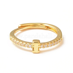 Прозрачное регулируемое кольцо с буквой из прозрачного циркония&nbsp;RJEW-C052-01G-I