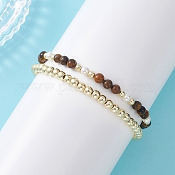 2 шт. эластичные браслеты из натурального тигрового глаза&nbsp;BJEW-JB12938-03