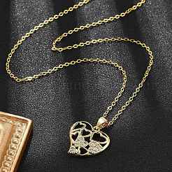 Латунные микропаве прозрачные кубические цирконии ожерелья с подвеской в виде сердца для женщин&nbsp;NJEW-R027-01G-01