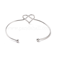 Не тускнеющий браслет-манжета из нержавеющей стали 201 с проволочной обмоткой в форме сердца&nbsp;BJEW-P285-02P