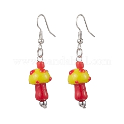 Серьги-подвески в виде гриба из нержавеющей стали 304 в стиле лэмпворк&nbsp;EJEW-JE06539-01