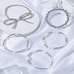 5шт 5 стиля круглых акриловых бусин эластичные браслеты для женщин&nbsp;BJEW-LP0003-77P