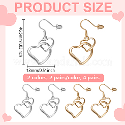 4 пара двухцветных железных сережек-сердечек с подвесками&nbsp;EJEW-HY0001-43