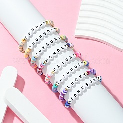 8шт 8 цвета браслеты-стрейч из полимерной глины с бусинами&nbsp;BJEW-SW00147