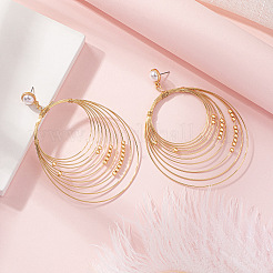 Многослойные овальные серьги-гвоздики из сплава и пластиковых жемчужин&nbsp;FS-WGD1DCA-01