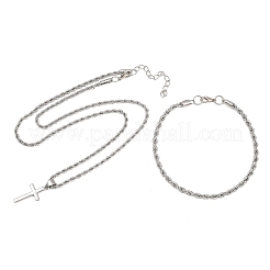 Наборы из кулонов-крестов из сплава и браслетов-цепочек для женщин.&nbsp;SJEW-A002-01P
