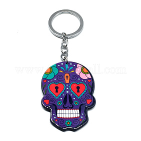 Пластиковый кулон брелок, с брелоки железа, череп, темно-синий, кулон: 5.7x4 см