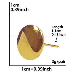Плоские круглые серьги-гвоздики из нержавеющей стали 304, цвет нержавеющей стали, цвет нержавеющей стали, 11x10 mm.