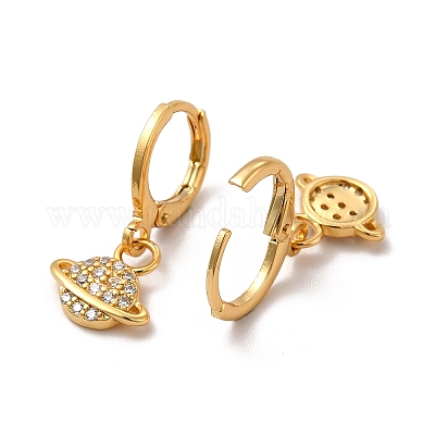 Серьги с защелкой из латуни с микропаве из кубического циркония EJEW-P221-35G-1