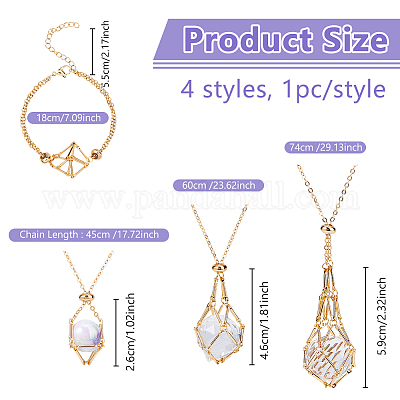 4 шт. 4 стиля латунный плетеный макраме мешочек пустой держатель для камней набор для изготовления браслетов и ожерелий для женщин&nbsp;SJEW-DC00001-1