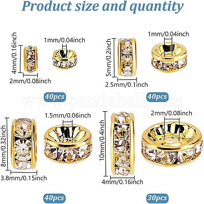 150шт 4 вида латунных бусинок со стразами&nbsp;RB-PH0001-66G-1