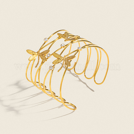 Женские браслеты-манжеты из полой нержавеющей стали 304 с прозрачными кубическими циркониями.&nbsp;WV1291-1