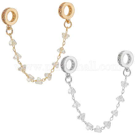 2 шт. 2-х цветные латунные удлинители цепей с микропаве из кубического циркония&nbsp;KK-WR0001-55-1
