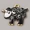 Printed Alloy Pendants, Sheep, Black, 17x21x2mm, Hole: 1.6mm