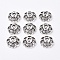 Tibetan Style Alloy Fancy Bead Caps, Lead Free and Cadmium Free, Flower, Antique Silver, about 9mm in diameter, 4mm thick, hole: 1mm