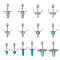 14Pcs 7 Styles Cattle Head Alloy & Synthetic Turquoise Zipper Sliders, for Luggage Suitcase Backpack Jacket Bags Coat, Platinum, 48~65mm, 2pcs/style