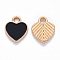 Alloy Enamel Charms, Heart, Light Gold, Black, 12x10x2mm, Hole: 2mm