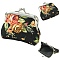Flower Printed Cloth Wallets, Coin Pouches with Iron Kiss Lock, Platinum, Black, 90x80mm