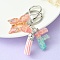 Resin & Acrylic Keychains, with Alloy Split Key Rings and Faux Suede Tassel Pendants, Letter & Butterfly, Random Gradient Color, Letter F, 8.6cm