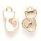 Alloy Enamel Charms, Cat Shape, Light Gold, White, 15x8x1.5mm, Hole: 1.6mm