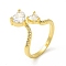 Clear Cubic Zirconia Double Heart Open Cuff Ring, Brass Jewelry for Women, Cadmium Free & Nickel Free & Lead Free, Real 18K Gold Plated, US Size 8 1/2(18.5mm)