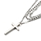 Non-Tarnish 304 Stainless Steel Rope & Ball & Curb Chains Triple Layer Necklaces, Corss Pendant Necklace, Stainless Steel Color, 15.20 inch(38.6cm)