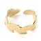 304 Stainless Steel Leaf Open Cuff Rings, Real 14K Gold Plated, Inner Diameter: 17mm