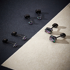 6 шт. 3 стиля плоских круглых сережек-гвоздиков из нержавеющей стали 304&nbsp;EJEW-LP0001-45