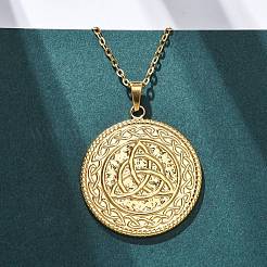 Плоские круглые ожерелья с троичным узлом из нержавеющей стали 304&nbsp;NJEW-H059-03G