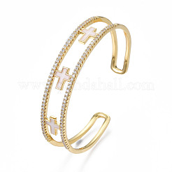 Браслет-манжета с эмалевым крестом и прозрачным кубическим цирконием&nbsp;BJEW-N012-023